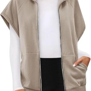 Sleeveless Tan Zip-Up Vest